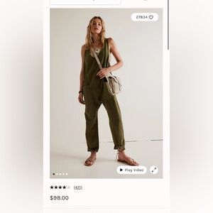 FREE PEOPLE We The Free High Roller Jumpsuit- MOSS STONE